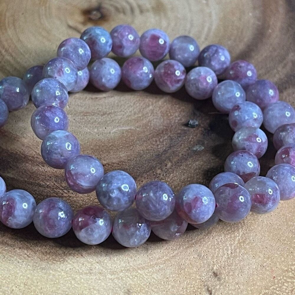 Unicorn stone beaded bracelet 7” crystal healing beads 8mm lepidolite pink tourm